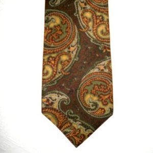 COACH 100% silk tie brown gold paisley floral USA hand sewn